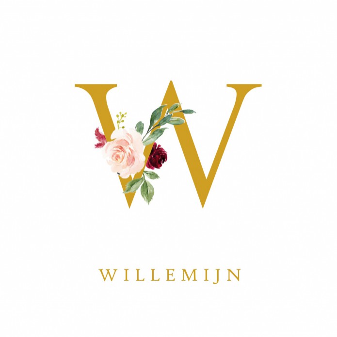 Geboortekaartje monogram foliedruk bloem