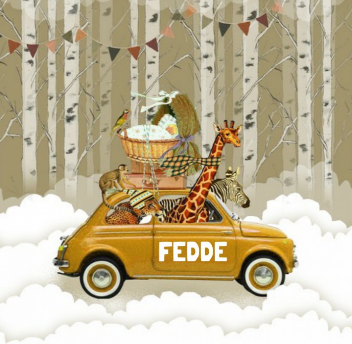 Geboortekaartje retro fiat in de winter