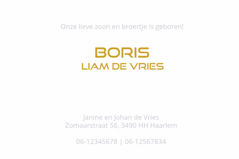Geboortekaartje met beren in foliedruk. Geboortekaartje met foliedruk is héél stijlvol en chique. Het maakt jouw kaartje extra bijzonder voor jullie kindje. Er zijn verschillende soorten foliedruk om tussen te kiezen. Ga zelf aan de slag met jouw voorkeur