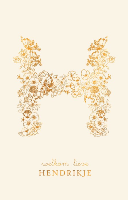Geboortekaartje botanisch monogram in folie
