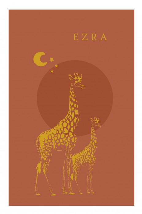 Geboortekaartje foliedruk giraffe roestbruin