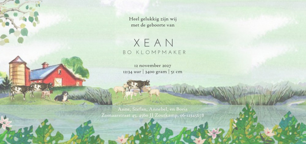 Geboortekaartje sloot met bootjes. Een echt Hollands geboortekaartje en vast herkenbaar voor velen. De kinderen varen in het water en vormt een romantisch geheel. Vraag eens een gratis proefkaartje aan om de kwaliteit te ervaren. In de editor kun je zelf 