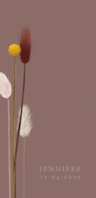 Geboortekaartje met droogbloemen roestbruin
