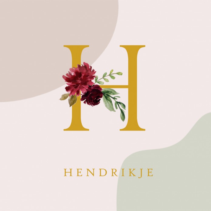 Geboortekaartje monogram foliedruk bloem