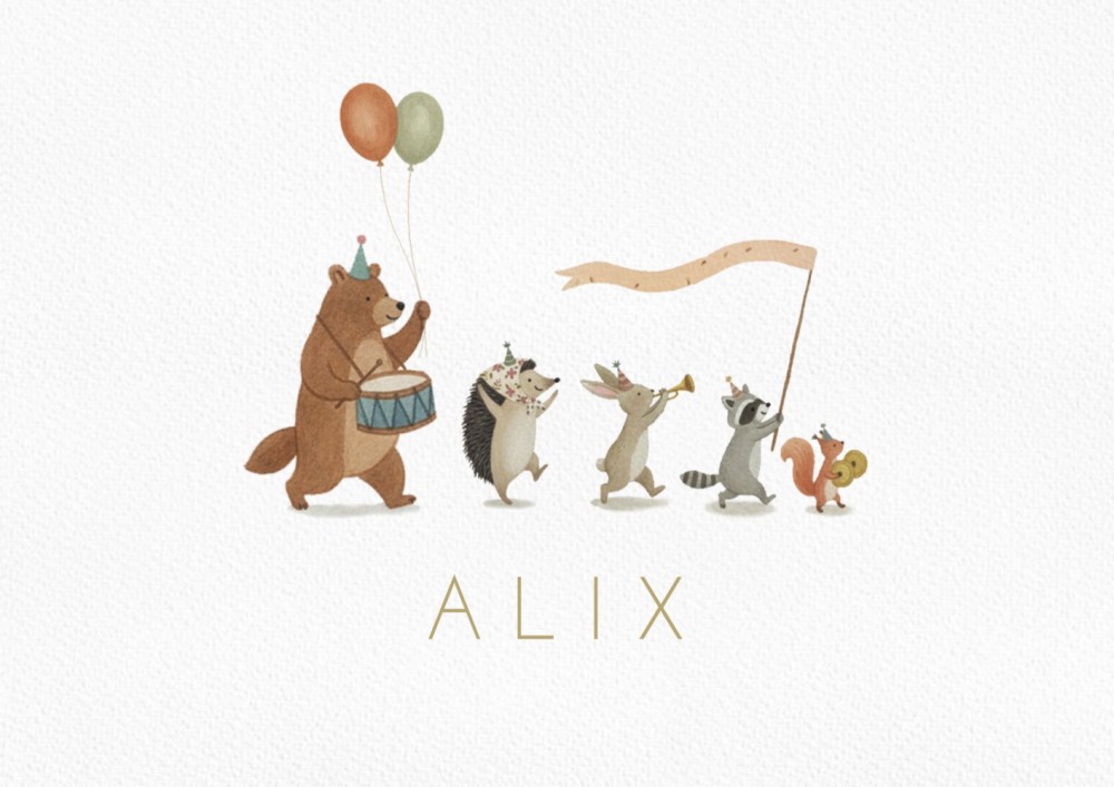 Geboortekaartje parade met bosdieren