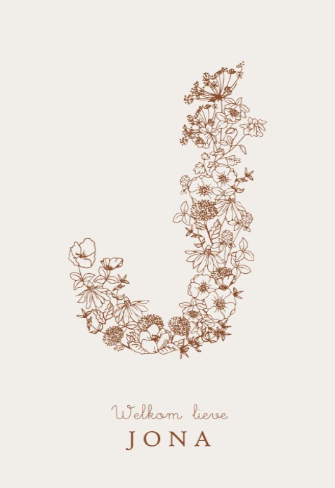 Geboortekaartje botanisch monogram voor elke letter van het alfabet. Je kunt ze van kleur veranderen of zelfs laten drukken in goudfolie. Maak eens een account aan en probeer het zelf eens uit. Botanische geboortekaartjes voor iedereen die dicht bij de na