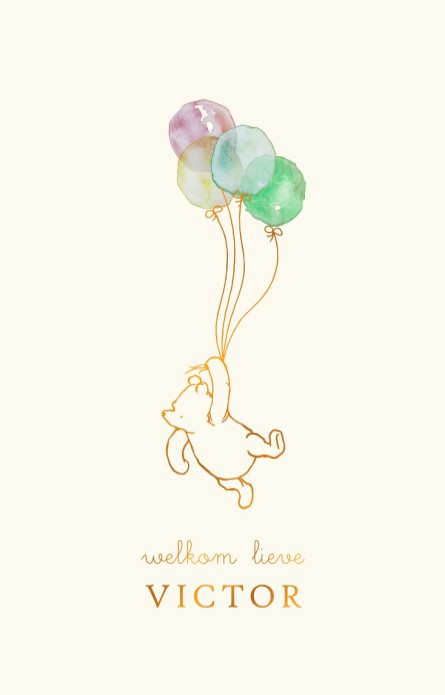 Geboortekaartje Winnie the Pooh met aquarel ballonnen