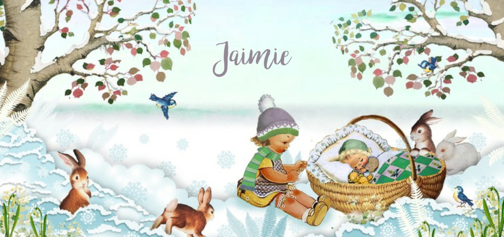 Geboortekaartje retro winter tuin met wiegje en grote zus. De winter is ingetreden en overal ligt een romantisch laagje sneeuw. Leuk voor wanneer jullie kindje in de winter maanden geboren zal worden. Retro geboortekaartje in het bos is een illustratief g