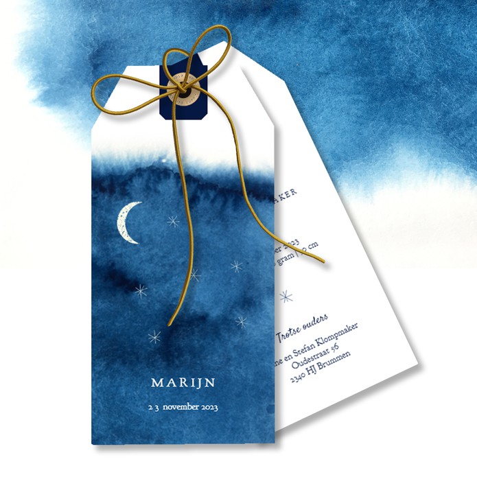 Labelkaartje met aquarel blauw