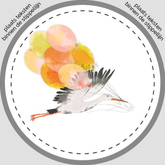 Sluitsticker ooievaar met ballonnen