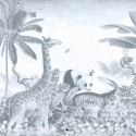 Geboortekaartje jungle in delfts blauwe tint met goudfolie achter