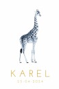 Geboortekaartje mono blauw giraffe met foliedruk voor